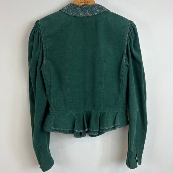 VTG Eger Germany Women's 8 Green Corduroy Button Down Shirt Top Fairy Whimsical - Picture 15 of 16